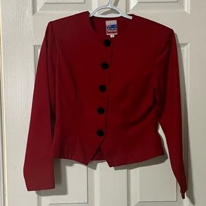 Syndicate Boutiques Red Blazer with Velvet Buttons and has Shoulder Pads